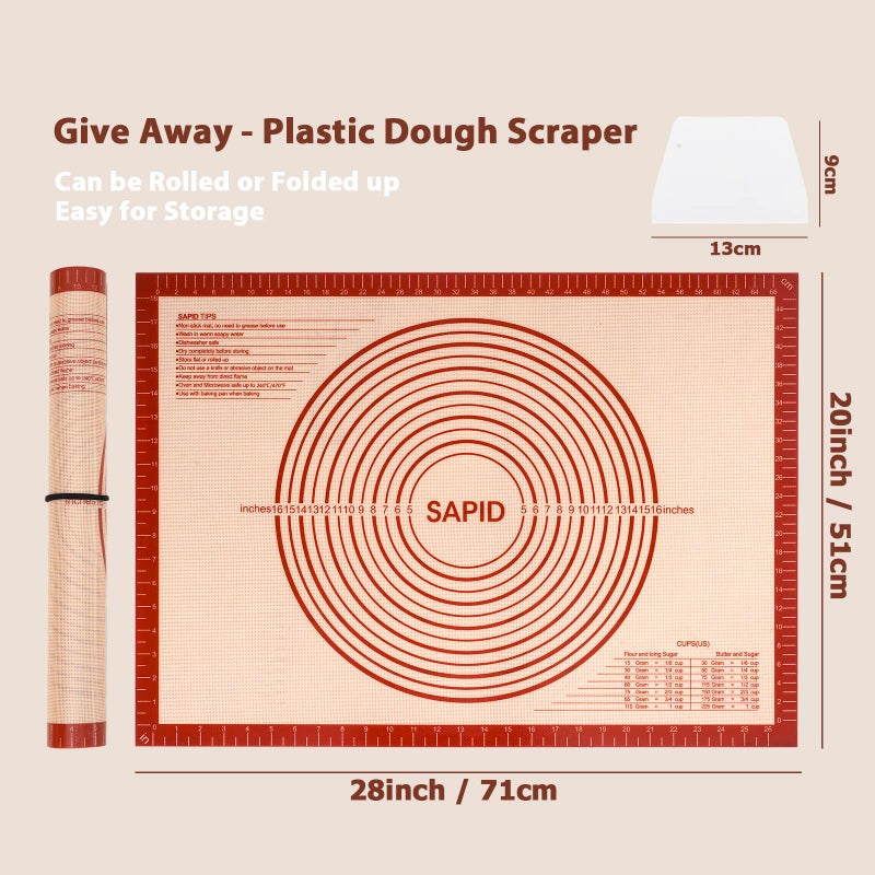 Sapid Extra Thick Silicone Pastry Mat Non-slip with Measurements for Non-stick Silicone Baking Mat Extra Large, Dough Rolling, Pie Crust, Kneading Mats, Countertop, Placement Mats (20" x 28", Red) - Image 2